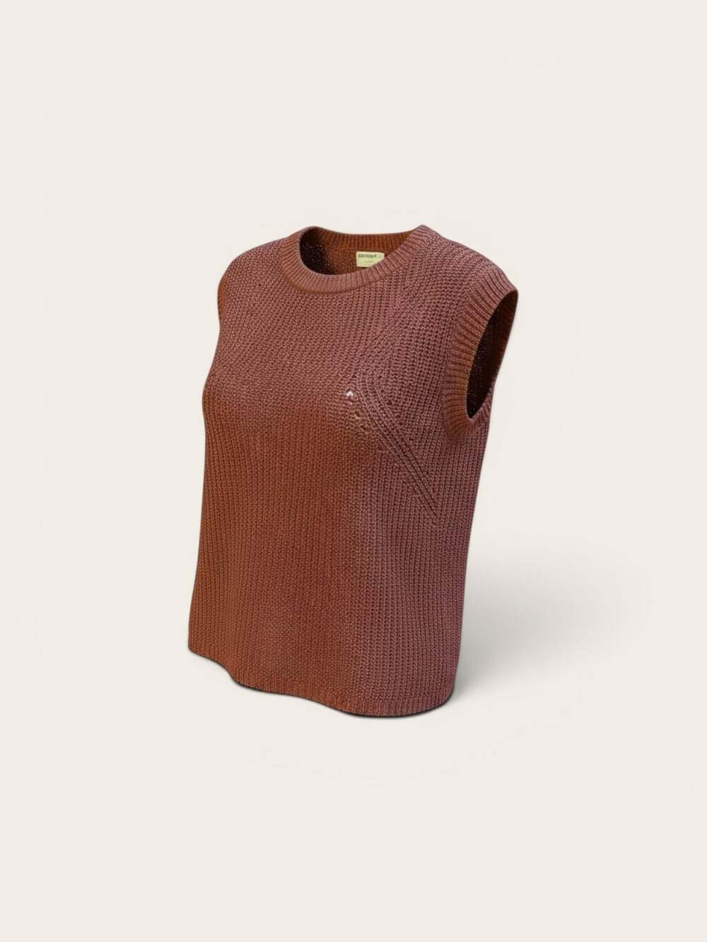 Rust Ribbed Knit Sleeveless Sweater  Boxy Crop Crewneck Cotton Size Large